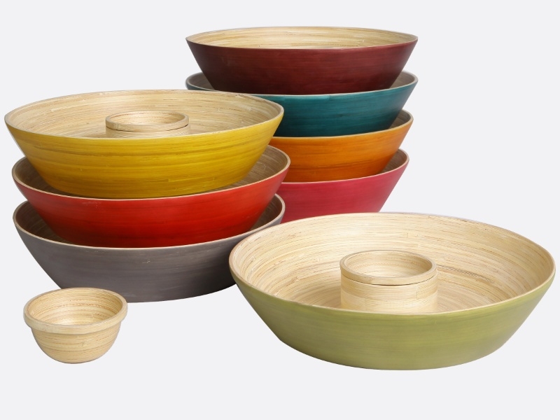 Curated Bamboo Dip & Chip Tray Set - Eco-friendly Vibrant Servingware